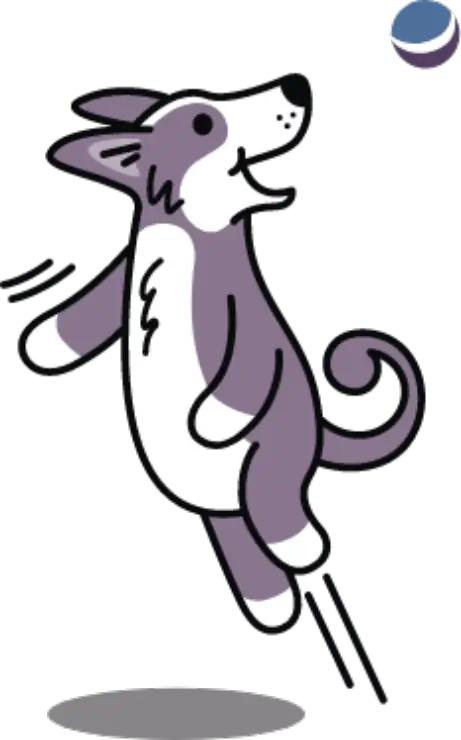 dog jumping to catch ball graphic